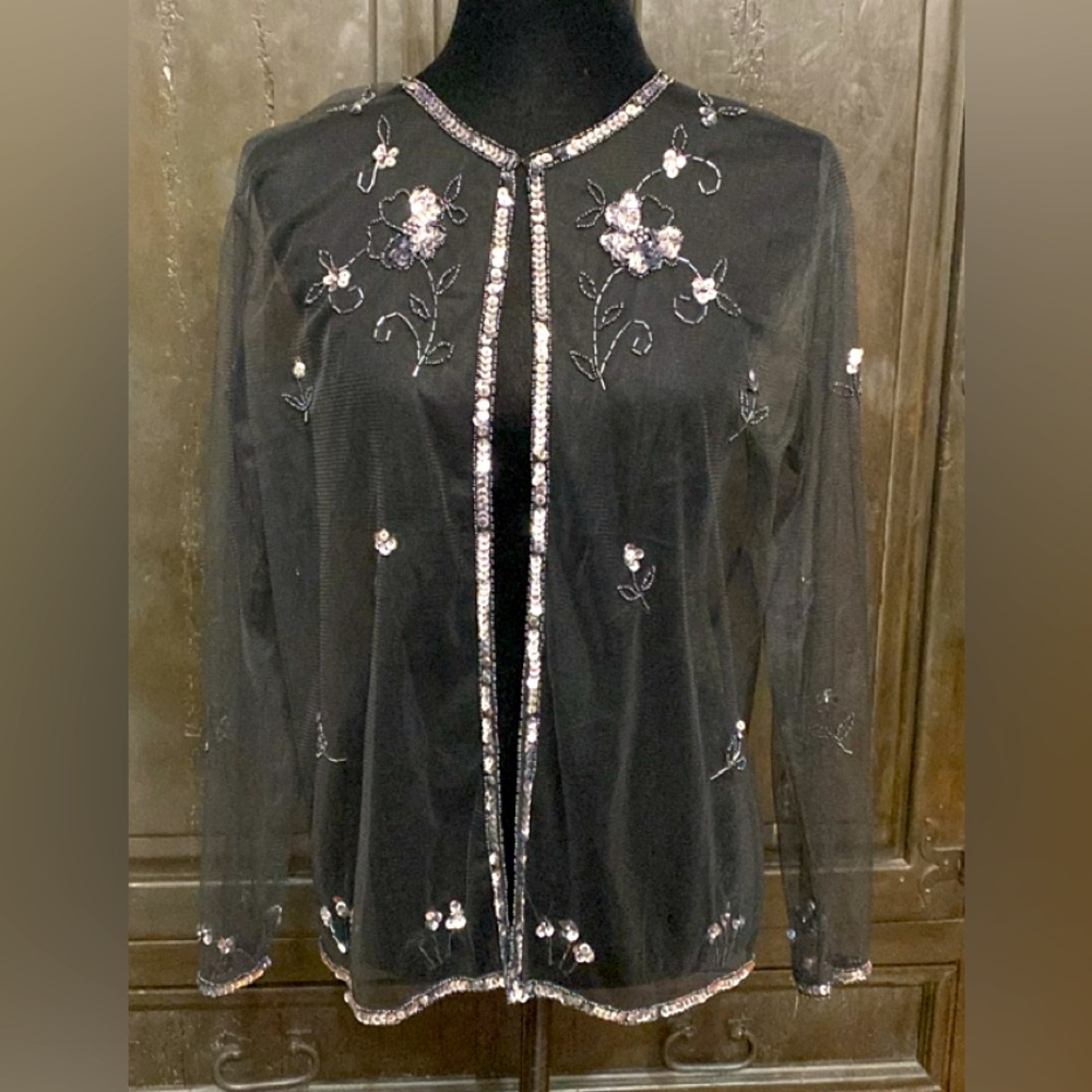 Vintage Mesh longsleeves blk jacket with sequence - size medium